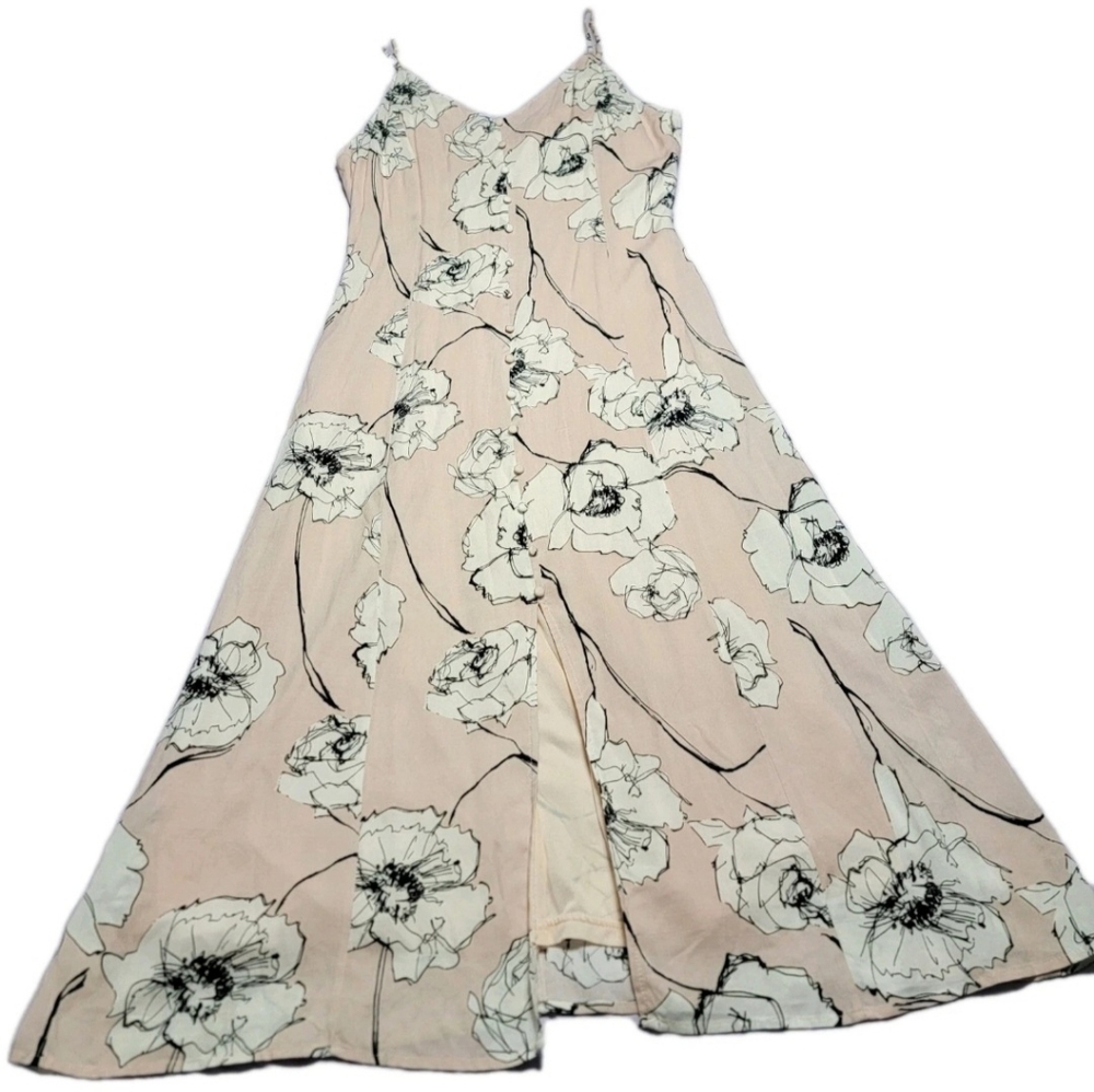 EN CREME Womens Maxi Dress Light Pink With White Flowers Lined Size LARGE